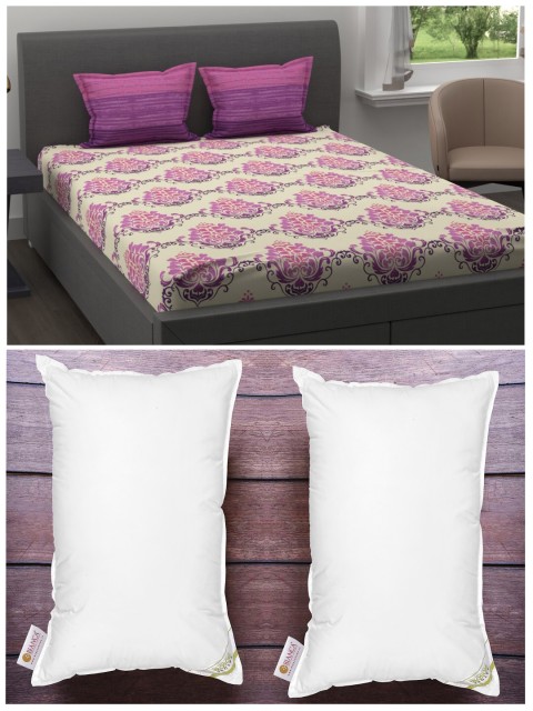 

BIANCA Set Of 144Tc Queen-Size Bedsheet With 2 Pillow Cover & 2 Anti Stress Pillows, White