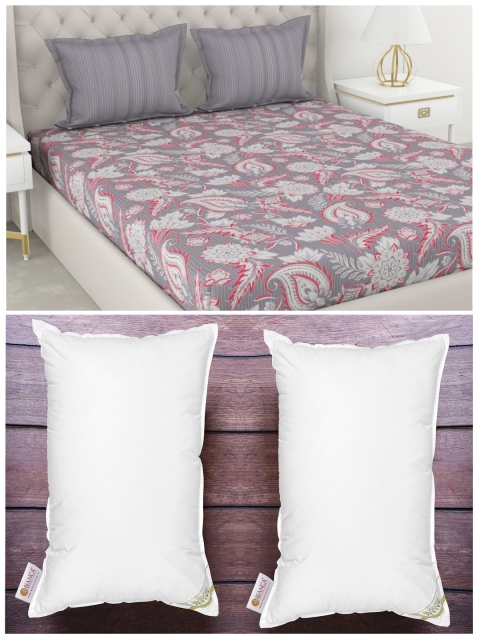 

BIANCA Set Of 210Tc King-Size Double Bedsheet With 2 Pillow Cover & 2 Anti Stress Pillows, White