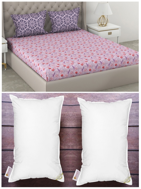 

BIANCA Set of 2 White Anti Stress Orthopedic Pillows & 210 TC Cotton King Bedsheet Set