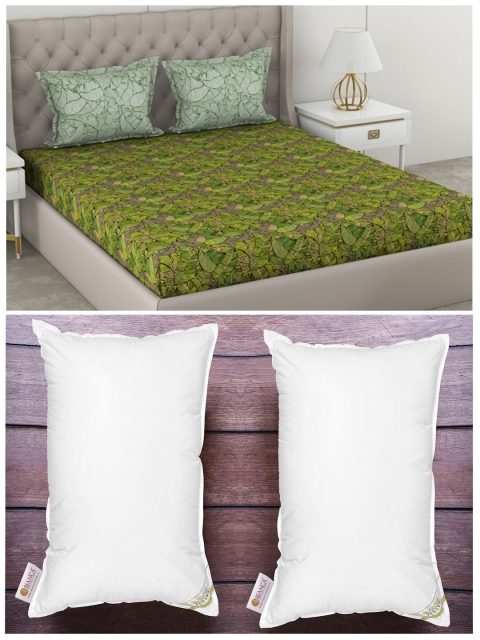 

BIANCA Set of 2 White Anti Stress Orthopedic Pillows & 210 TC Cotton King Bedsheet Set