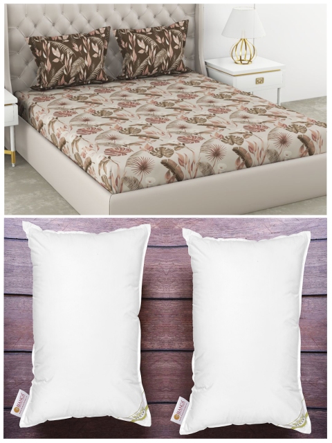 

BIANCA Set of 2 White Anti Stress Orthopedic Pillows & 210 TC Cotton Queen Bedsheet Set