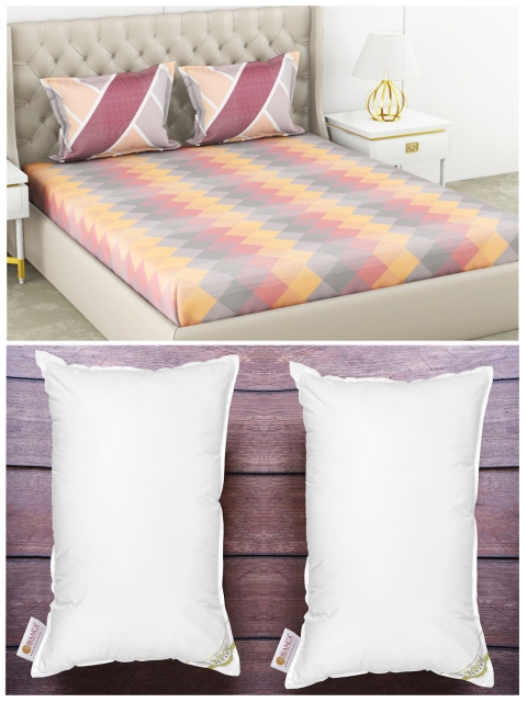 

BIANCA Set of 2 White Anti Stress Orthopedic Pillows & 210 TC Cotton Queen Bedsheet Set