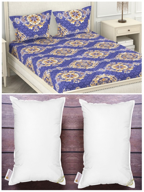 

BIANCA Set of 2 White Anti Stress Orthopedic Pillows & 210 TC Polyester King Bedsheet Set