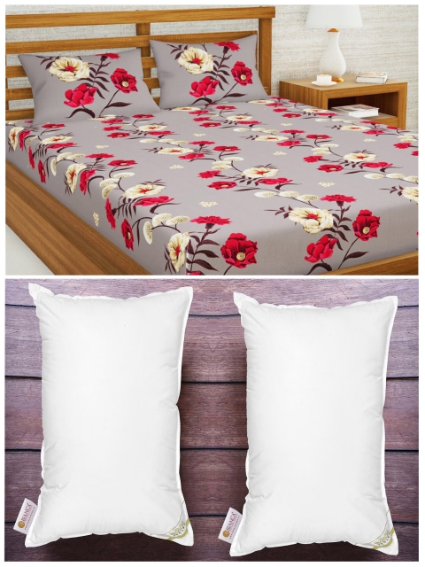 

BIANCA Set of 152 TC Queen Bedsheet with 2 Pillow Covers & 2 Anti Stress Pillows, White