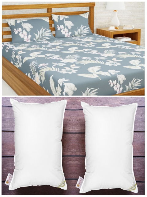 

BIANCA Set of 160 TC Queen Bedsheet with 2 Pillow Covers & 2 Anti Stress Pillows, White