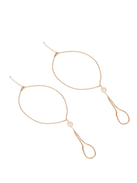 

FemNmas Women Set Of 2 Gold-Toned Pearl Toe Ring Anklets