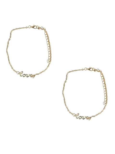 

FemNmas Women Set of 2 Letter Love Anklet, Gold