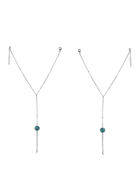 

FemNmas Set Of 2 Silver-Toned Blue Beaded Toe Ring Anklet