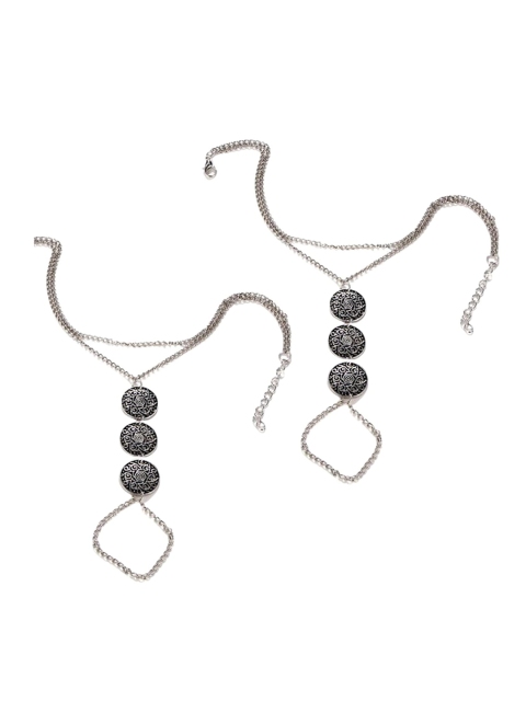 

FemNmas Set Of 2 Oxidised Silver-Toned Three Coin Beach Anklet