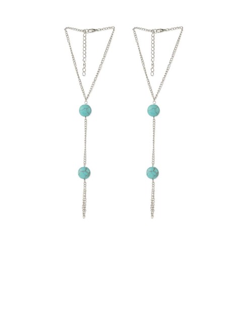 

FemNmas Women Turquoise Blue & Oxidised Silver-Toned Beaded Boho Anklet