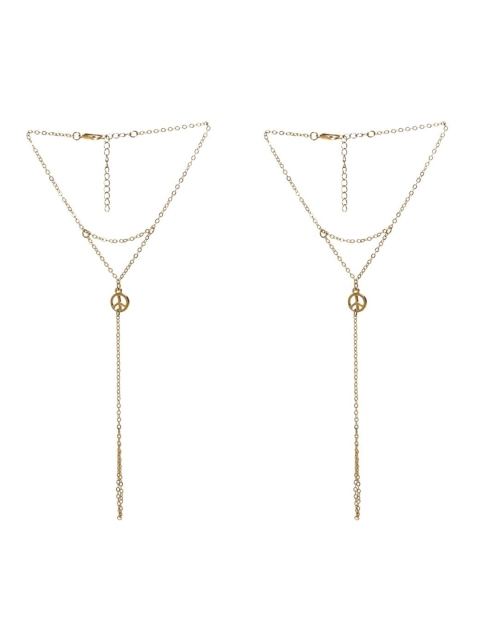 

FemNmas Women Set of 2 Peace Symbol Anklet, Gold