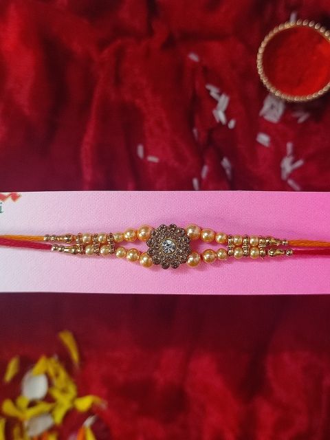 

CRAYTON Adults-Unisex Red & Gold-Toned Flower Studded Rakhi