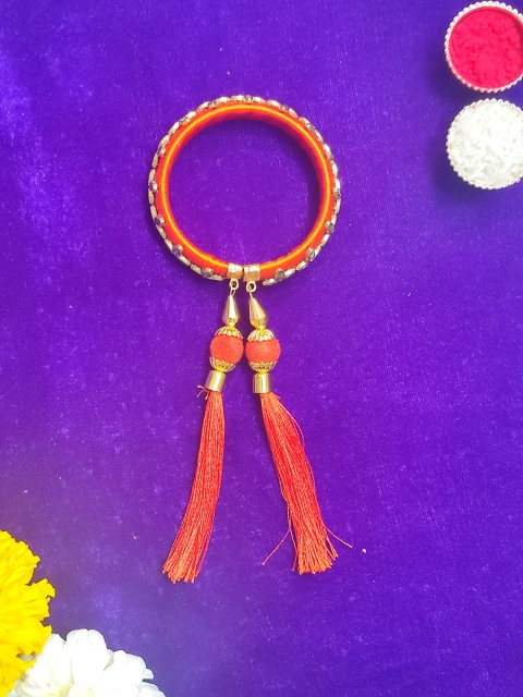 

CRAYTON Orange Traditional Lumba Chuda Rakhi for Bhabhi