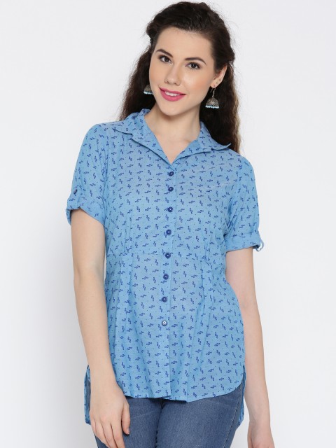 

Ayaany Women Blue Printed Casual Shirt
