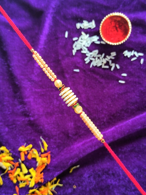

CRAYTON Beige Small Pearl Rakhi, Multi