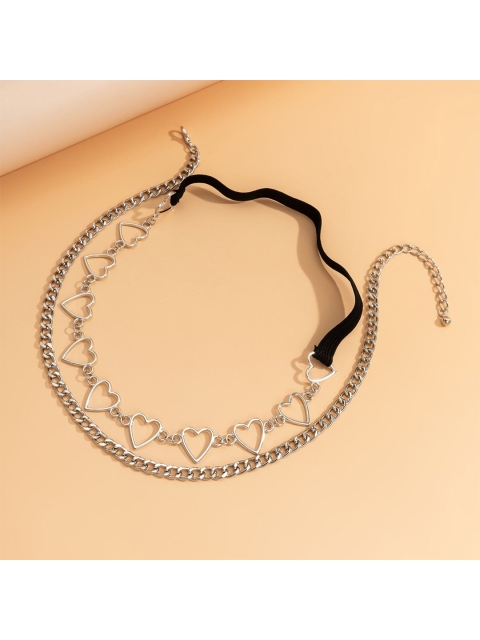 

FemNmas Silver-Toned & Black Silver-Plated Layered Body Chain
