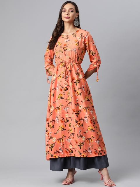 

Fashion FRICKS Women Orange & Blue Ethnic Motifs Printed Kurta