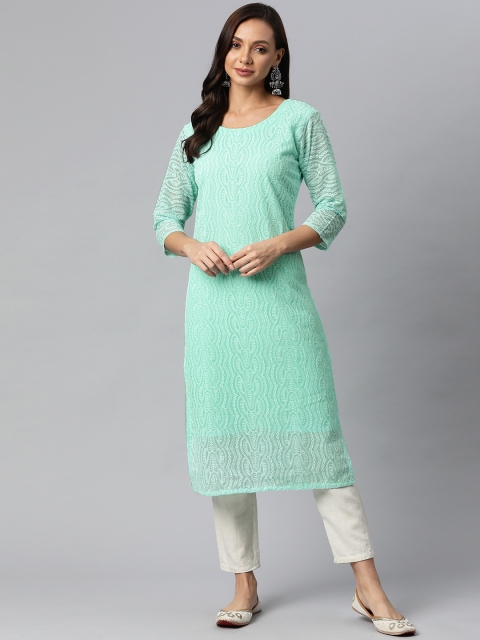 

Fashion FRICKS Women Sea Green Ethnic Motifs Embroidered Kurta