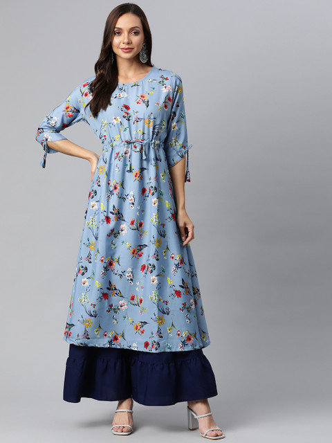 

Fashion FRICKS Women Blue & Red Floral Printed Kurta