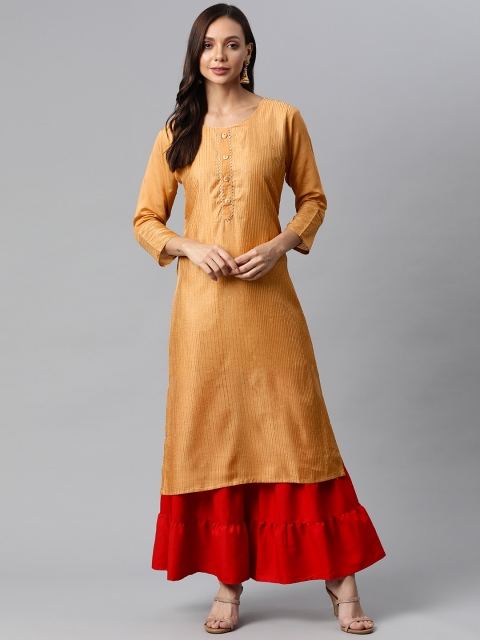 

Fashion FRICKS Women Mustard Yellow Striped Kurta