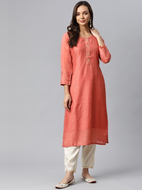 

Fashion FRICKS Women Pink Striped Kurta