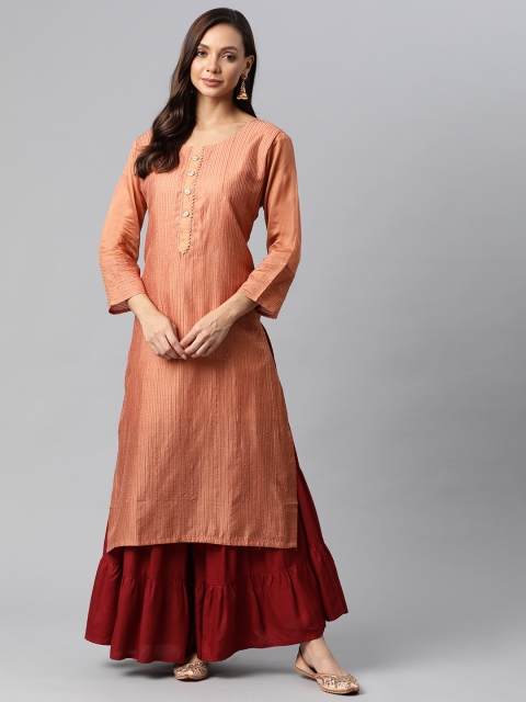 

Fashion FRICKS Women Mauve Striped Kurta