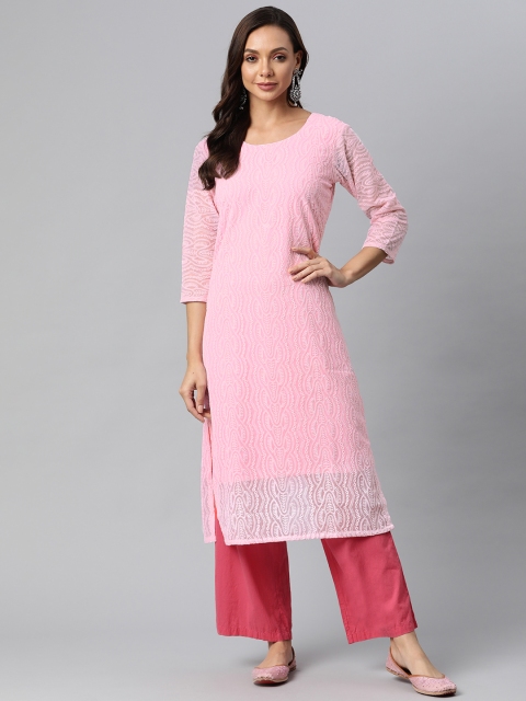 

Fashion FRICKS Women Pink Ethnic Motifs Embroidered Kurta