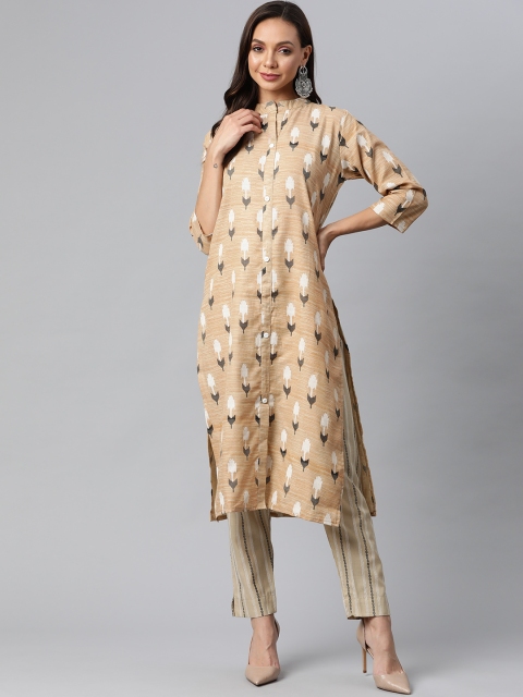 

Fashion FRICKS Women Beige Ethnic Motifs Kurta with Trousers