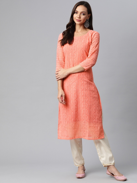 

Fashion FRICKS Women Orange Ethnic Motifs Embroidered Kurta