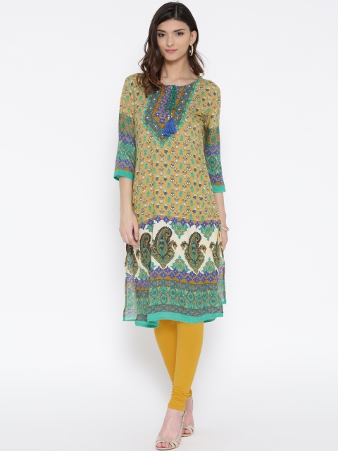 

Shree Women Mustard Yellow & Blue Printed Straight Kurta