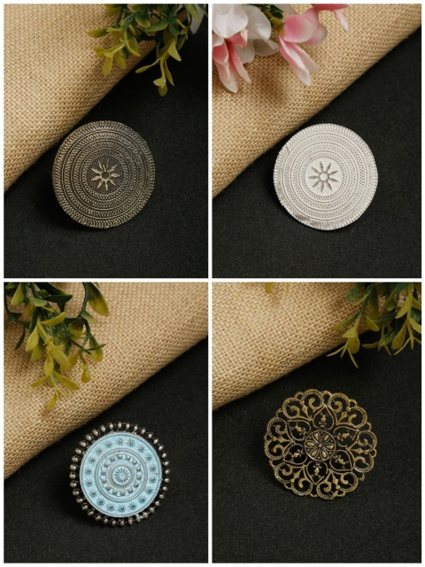

NEUDIS Set Of 4 Silver-Toned & Blue Antique Rings