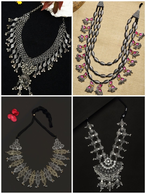 

NEUDIS Silver-Toned & Black Handcrafted Necklace