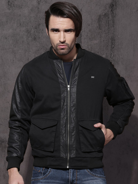 

Roadster Men Black Solid Bomber Jacket