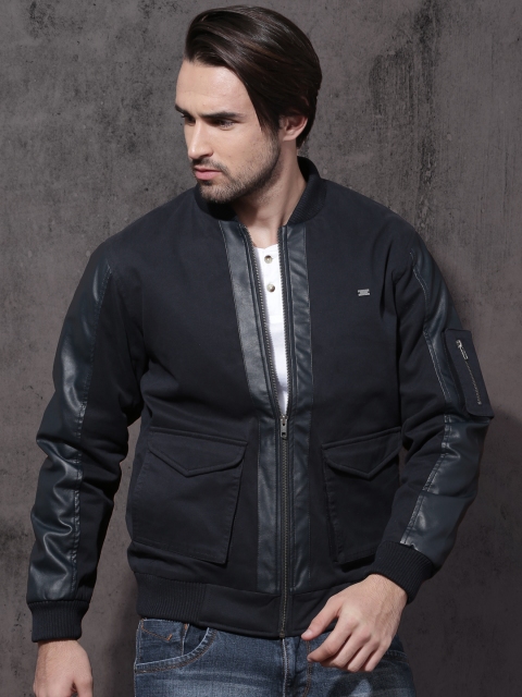 

Roadster Men Navy Blue Solid Bomber Jacket