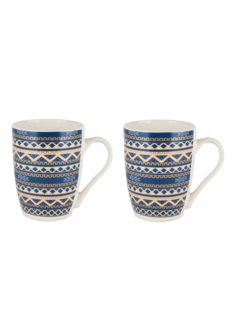 

ZEVORA Blue & Gold-Toned Printed Ceramic Glossy Mugs Set of Cups and Mugs