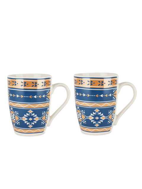 

ZEVORA Blue & Cream-Coloured Printed Ceramic Glossy Mugs Set Of Cups And Mugs