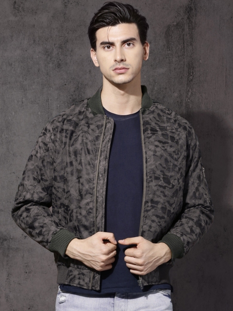 

Roadster Men Grey Printed Bomber