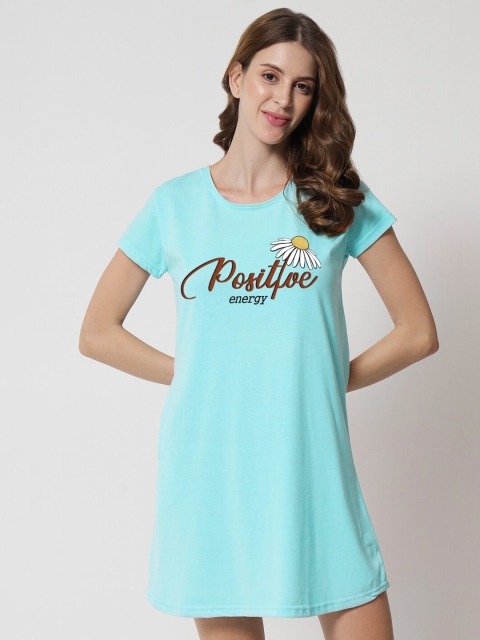 

FFLIRTYGO Turquoise Blue Printed Nightdress