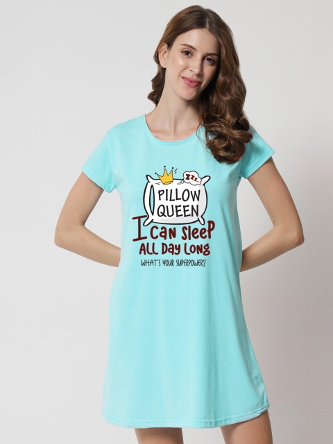 

FFLIRTYGO Turquoise Blue Printed Nightdress
