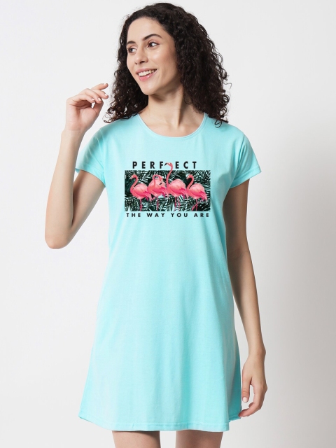 

FFLIRTYGO Turquoise Blue Printed Nightdress