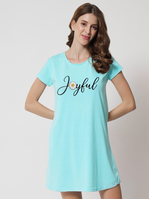 

FFLIRTYGO Turquoise Blue Printed Nightdress