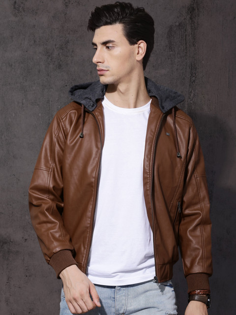 

Roadster Men Brown Solid Biker Jacket