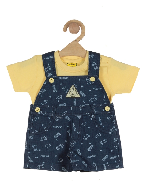 

Lil Lollipop Unisex Kids Blue Printed Cotton Dungarees