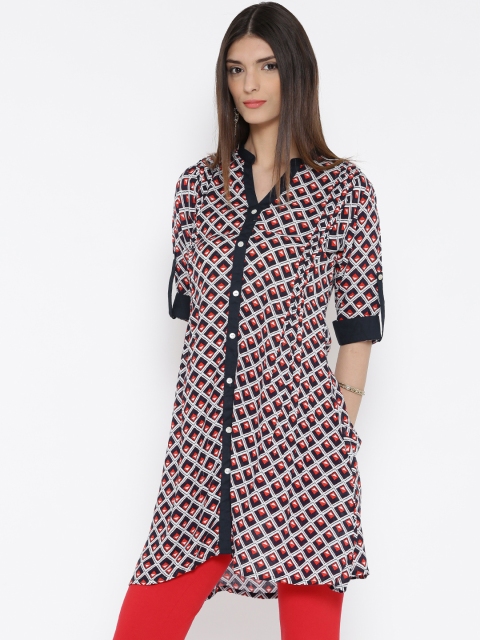 Shree Women Navy & White Printed A-Line Kurta available at myntra for Rs.359