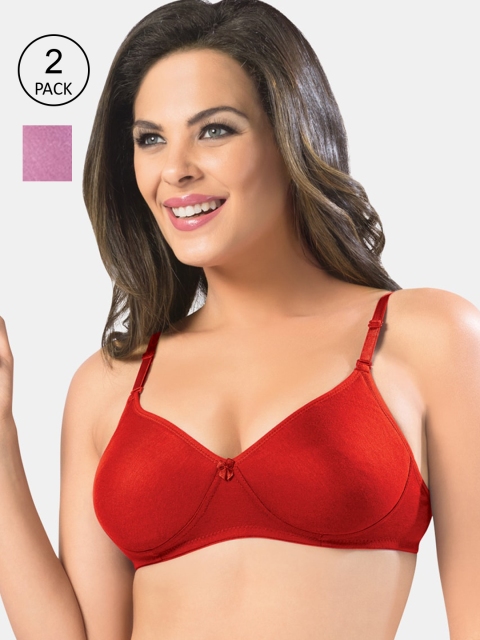 

Sonari Red & Purple Solid Non-Wired Non Padded Everyday Bra