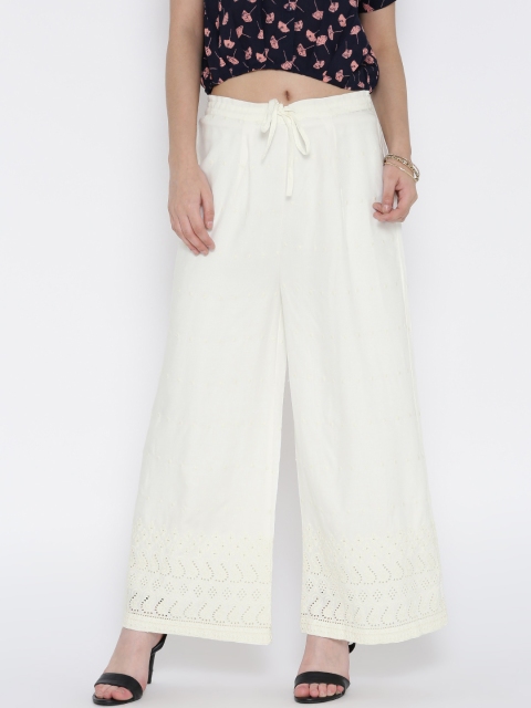 

Shree Women Off-White Embroidered Flared Palazzos