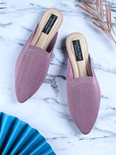 

LONDON STEPS Women Purple Striped Bows Flats
