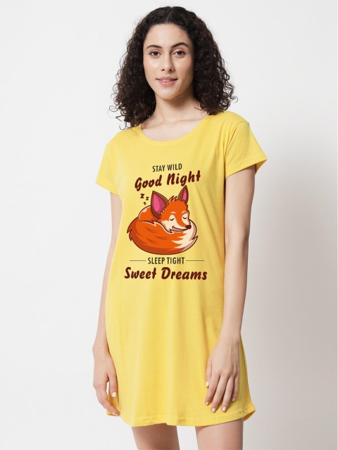 

FFLIRTYGO Yellow Printed Nightdress