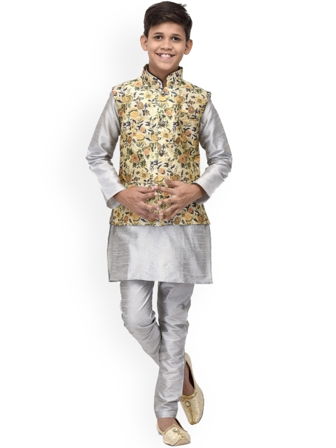 

Benstoke Boys Grey and Cream Kurta with Pyjamas and Jacket