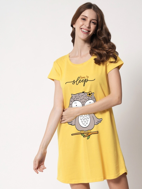 

FFLIRTYGO Yellow Printed Nightdress